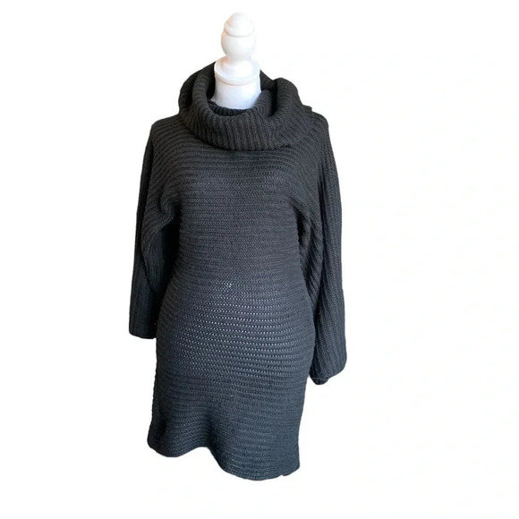 bebe Dresses & Skirts - BEBE women's size small turtleneck black knit sweater dress with flared sleeves